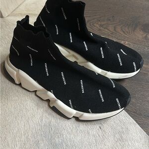 Balenciaga Black and White Logo Sock Sneakers
